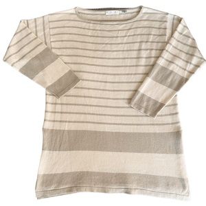 TSE Cashmere Silk Striped Oversized Sweater Tunic Beige/Cream Size M Med…